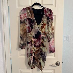 Express Multicolor Floral Ruched Mini Dress